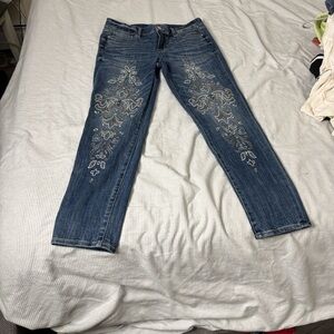 White House Black Market Blue Embroidered Straight Leg Jeans